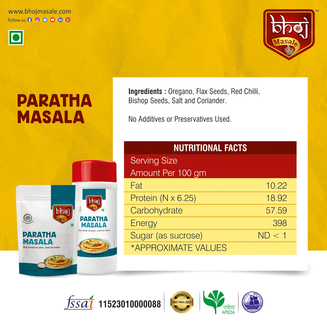 Paratha Masala - PET JAR 500g(Net 450g)