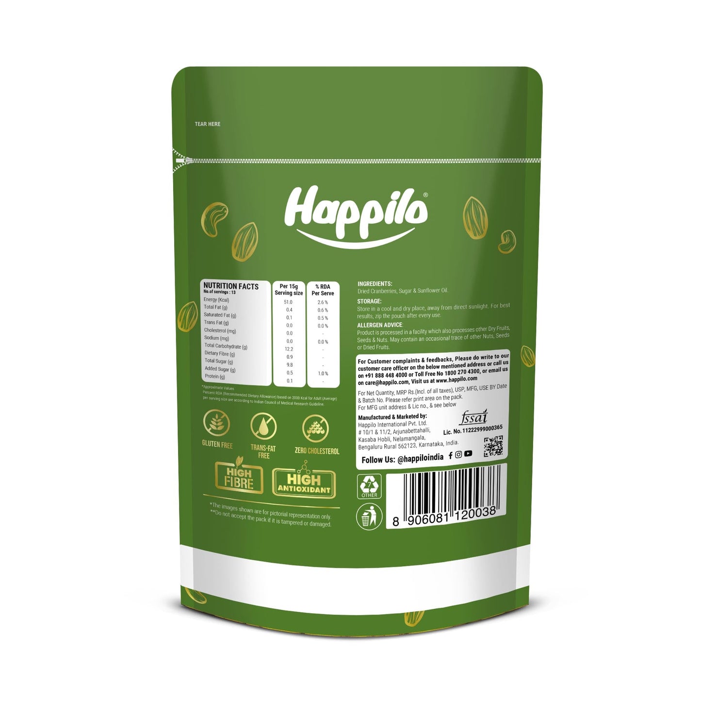 Happilo Premium Californian Dried Whole Cranberries