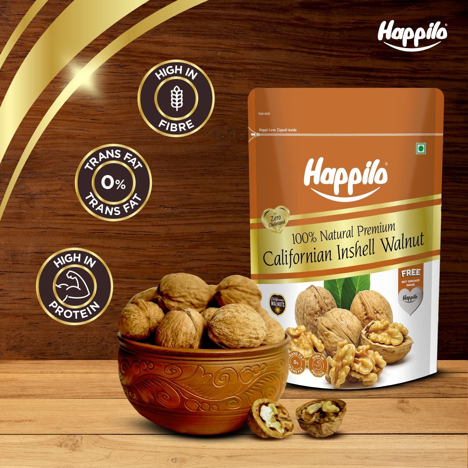 Happilo Premium Whole California Inshell Walnuts - Veeha Foods