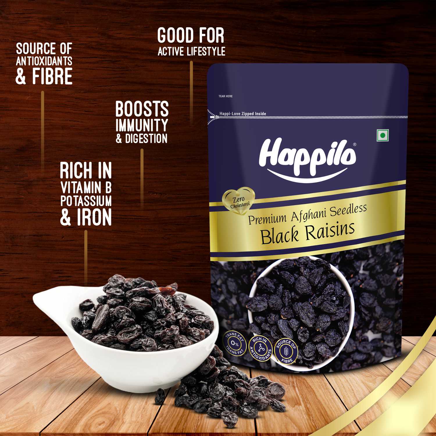 Happilo Premium Seedless Afghani Black Raisins