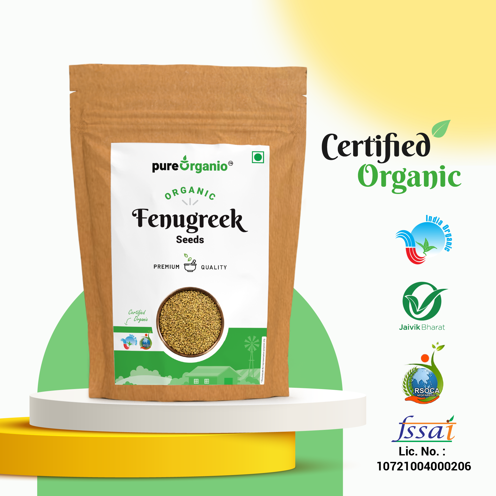 Pure Organio Organic Fenugreek Seeds Methi dana