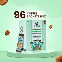 96 Colombian Gold Coffee Sachets Box (Free Coffee Sachet Inside)