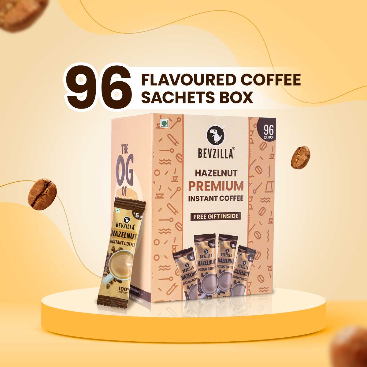 96 Hazelnut Coffee Sachets Box (Free Coffee Sachet Inside)