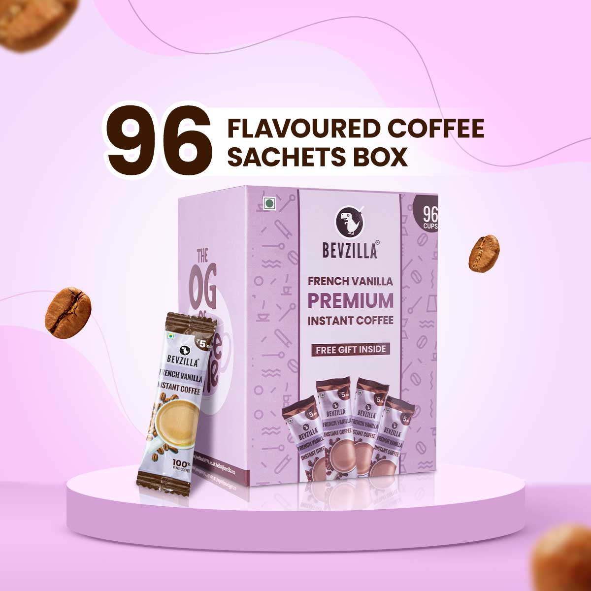 96 French Vanilla Coffee Sachets Box (Free Coffee Sachet Inside)