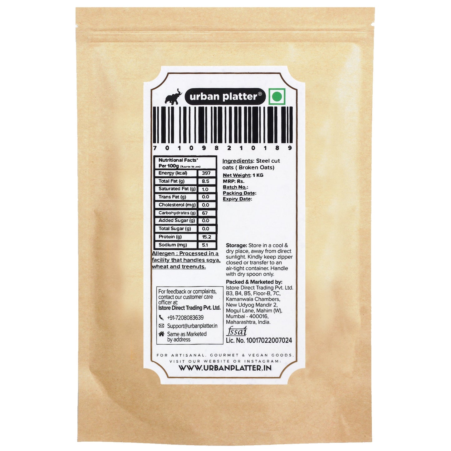 Urban Platter Broken Oats - 1 kg