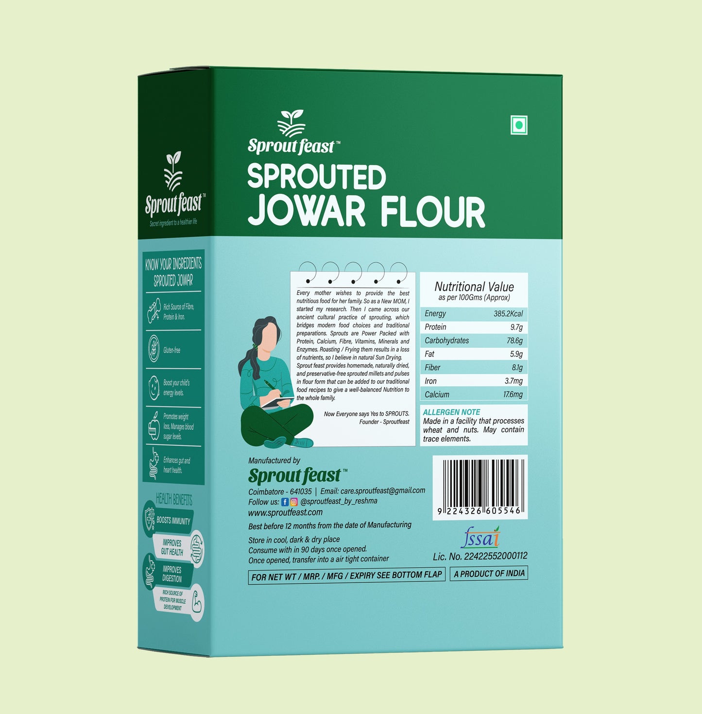 Sprouted Feast Sprouted Jowar Flour - 800 gms