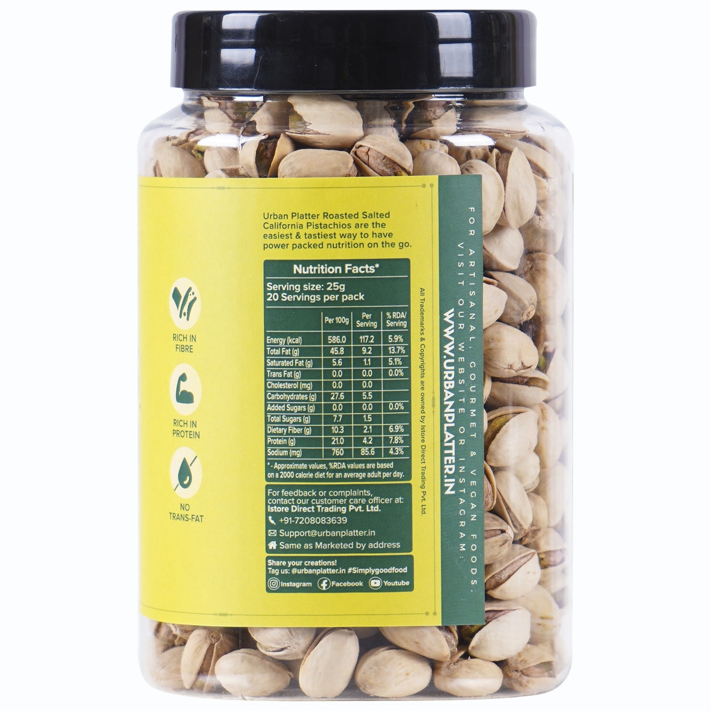 Urban Platter Roasted Salted California Pistachios - 500 gms