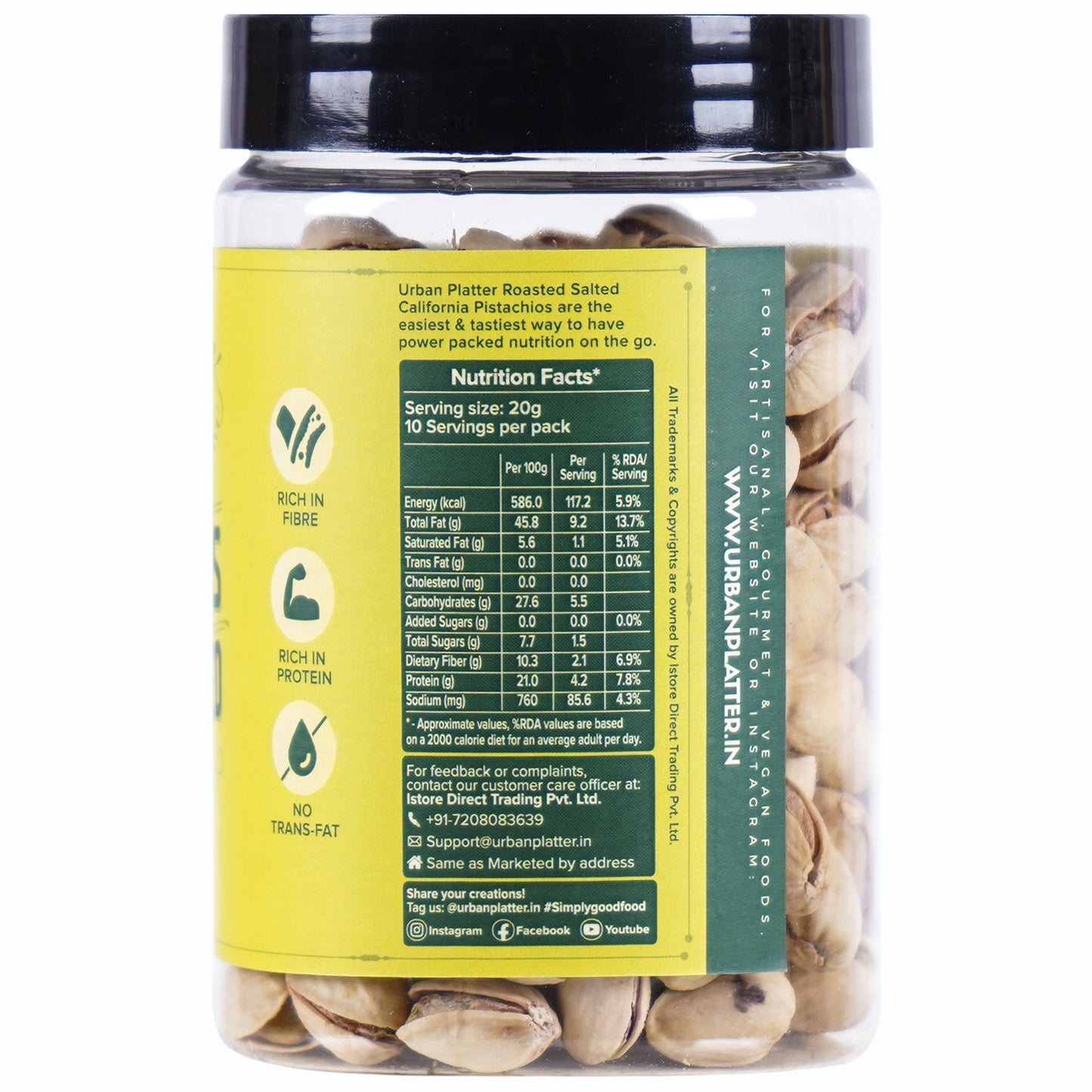 Urban Platter Roasted Salted California Pistachios - 200 gms