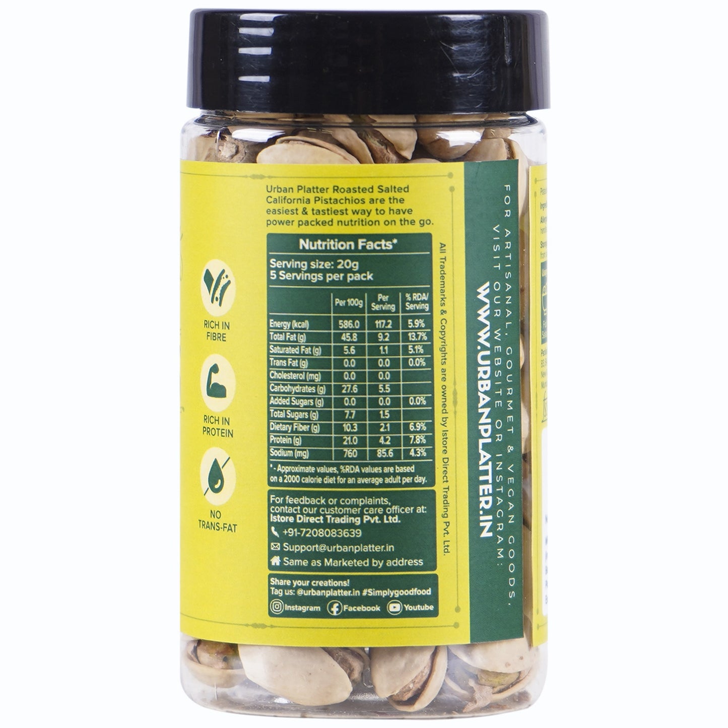 Urban Platter Roasted Salted California Pistachios - 100 gms