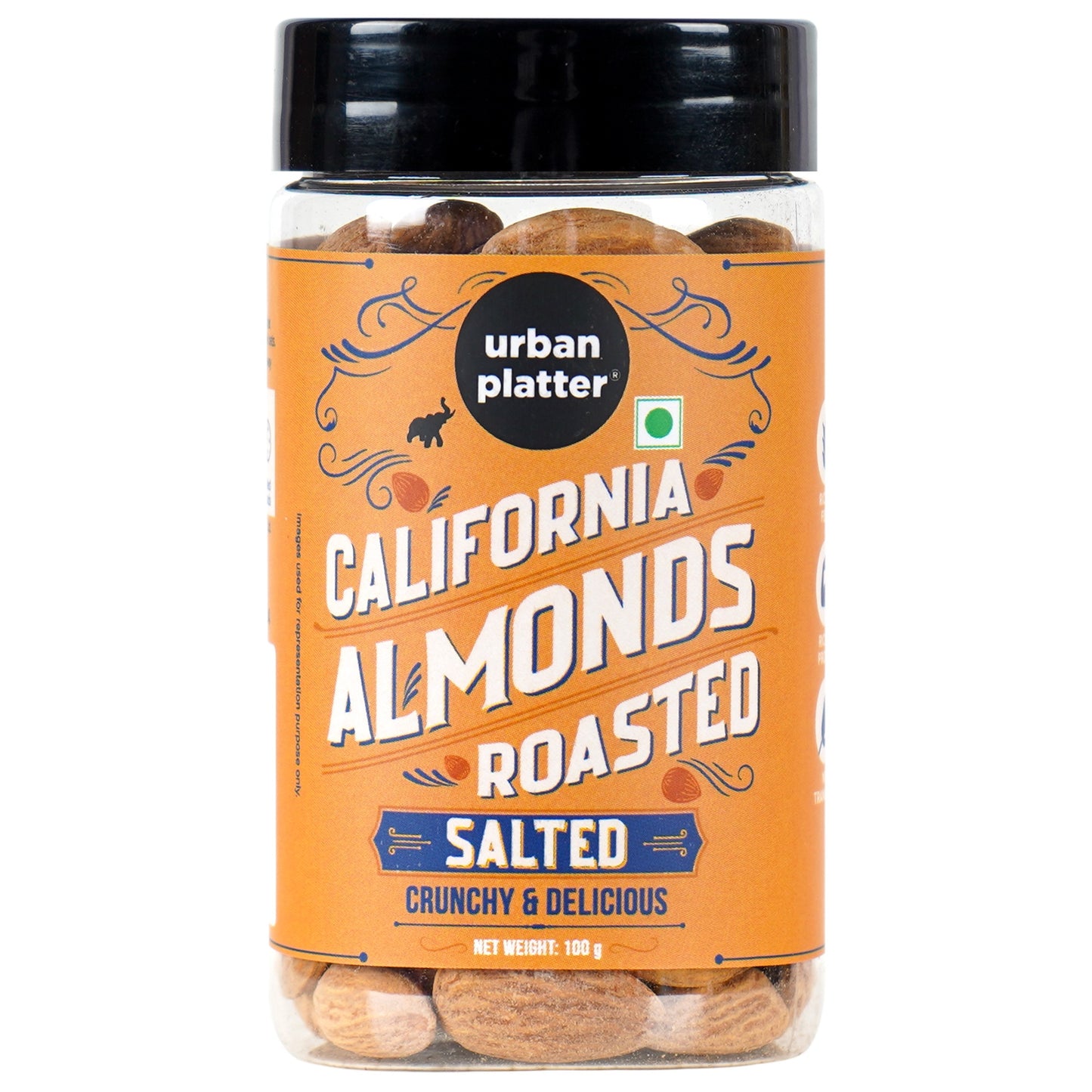 Urban Platter Roasted Salted California Almonds - 100 gms