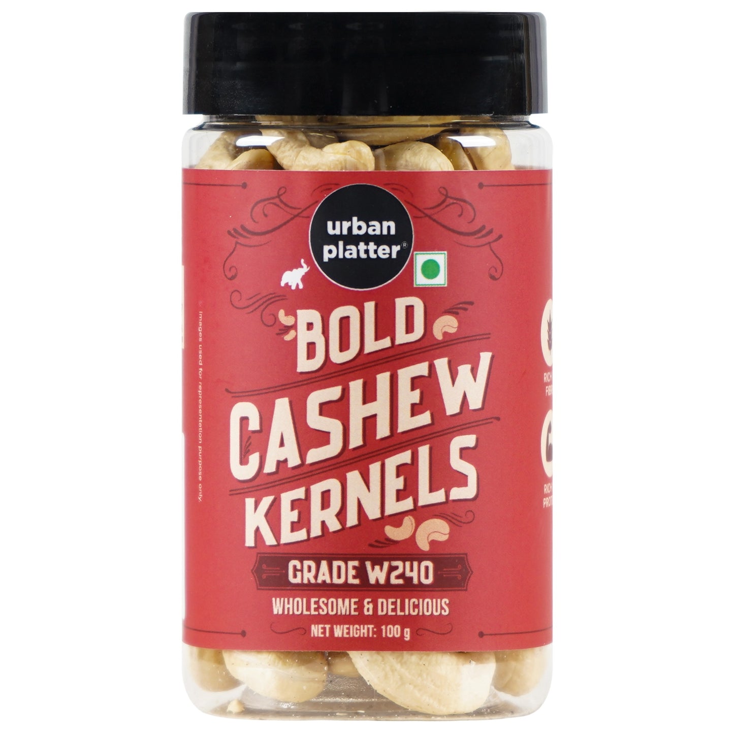 Urban Platter Bold Cashew Kernels (Grade W240) - 100 gms