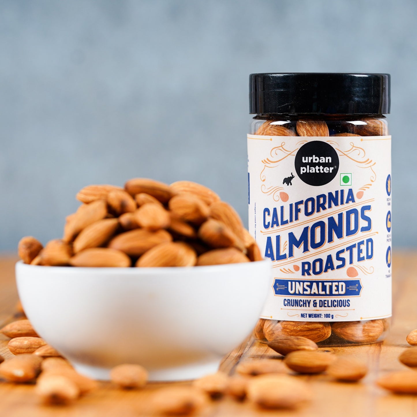 Urban Platter Roasted Unsalted California Almonds - 100 gms