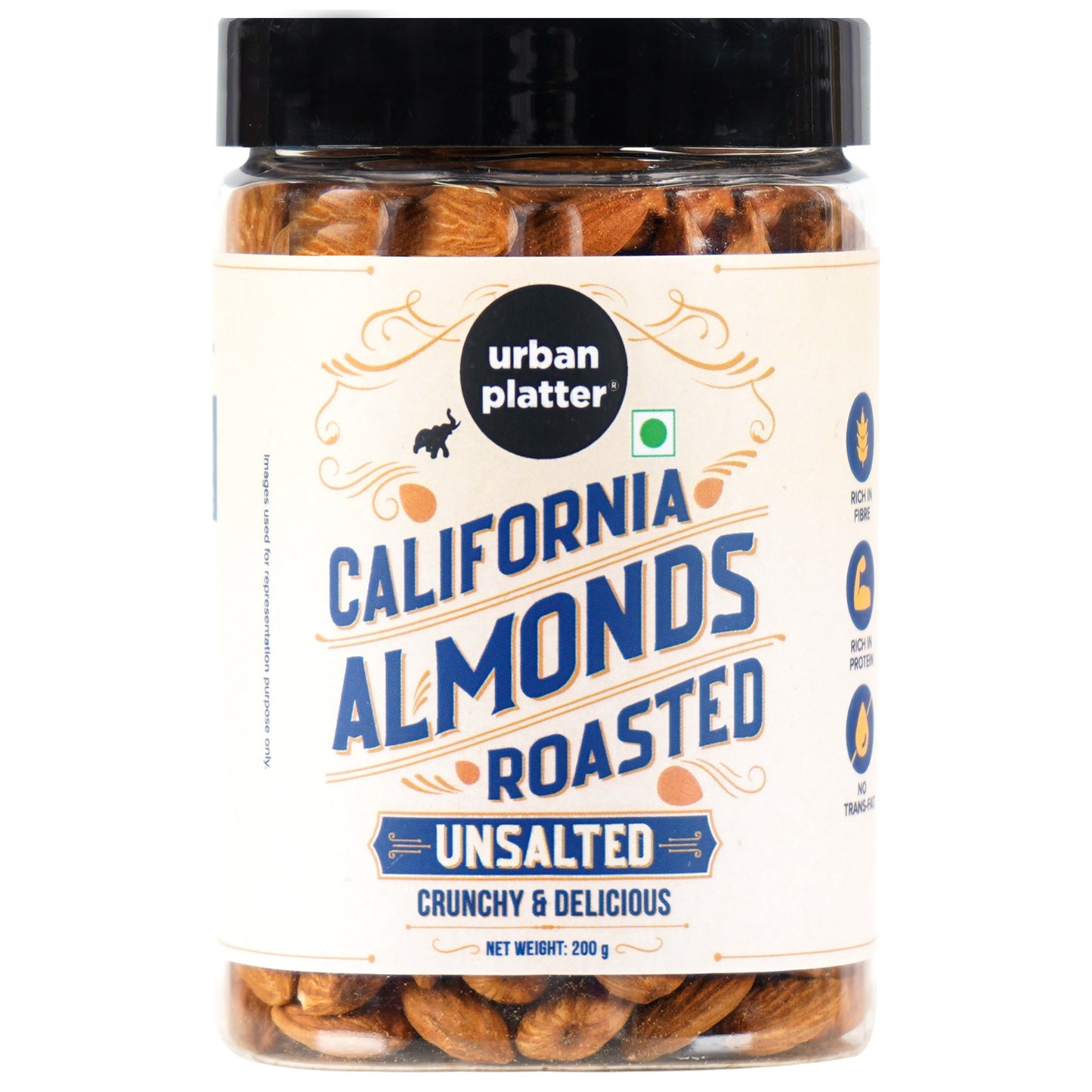 Urban Platter Roasted Unsalted California Almonds - 200 gms