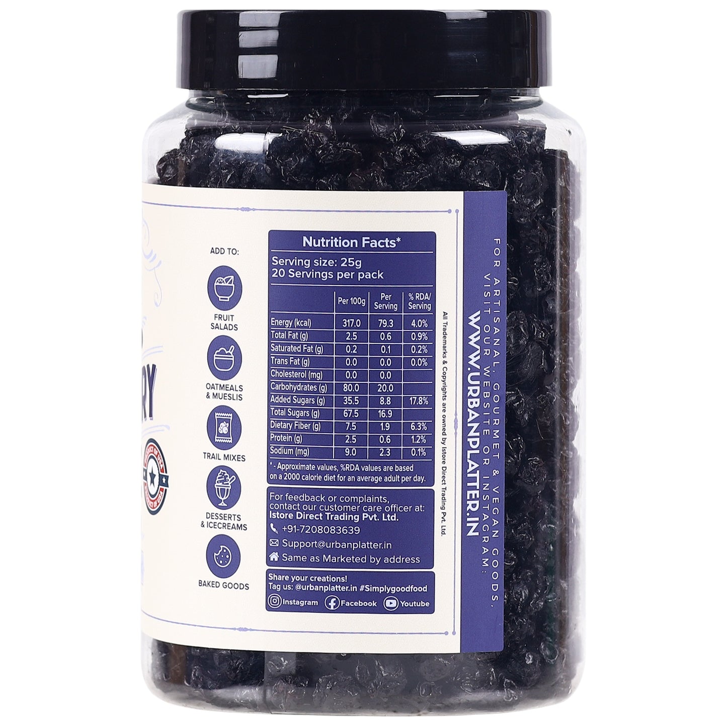 Urban Platter Dried Blueberries - 500 gms