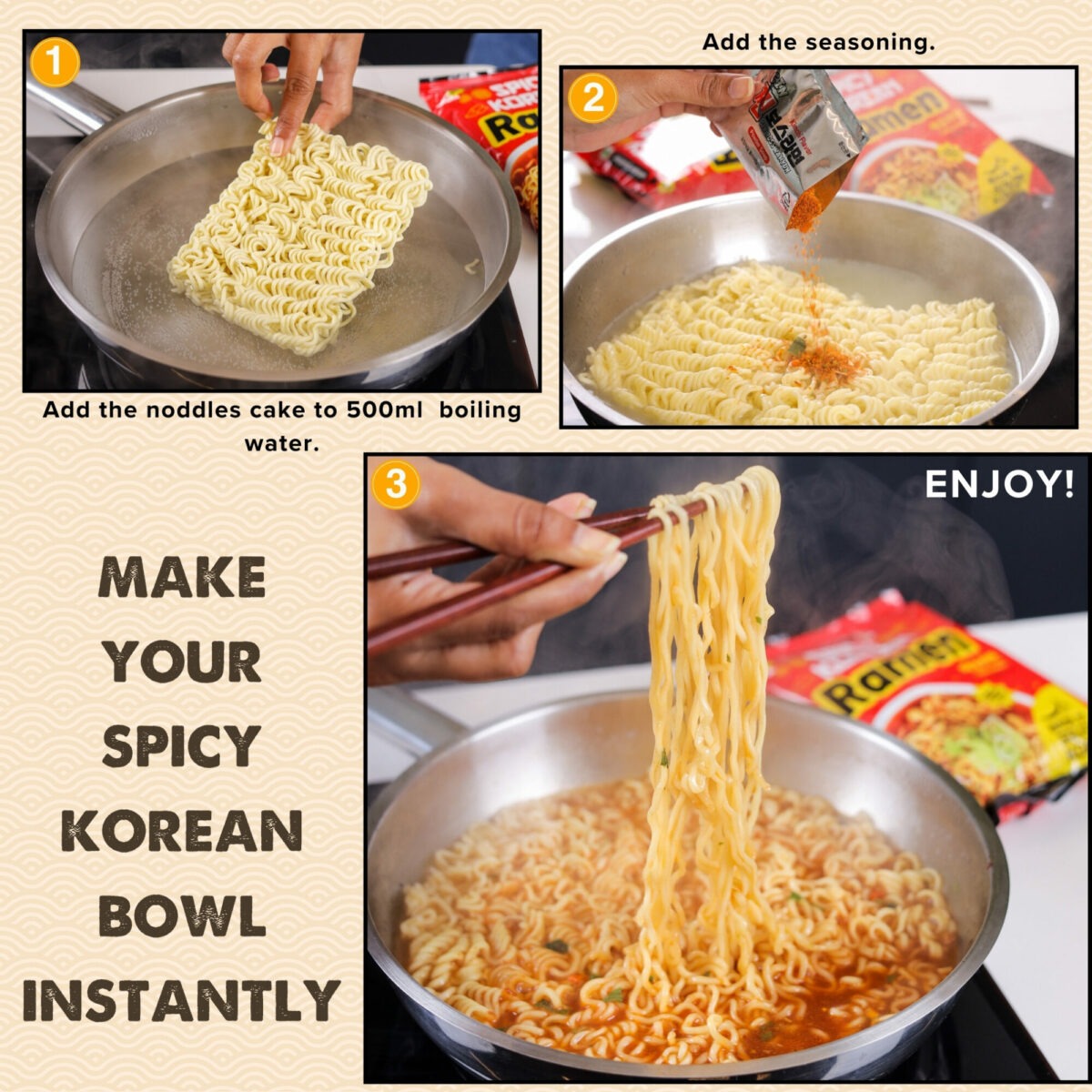 Urban Platter Instant Spicy Korean Ramen Noodles - 120 gms Each (Pack of 6)