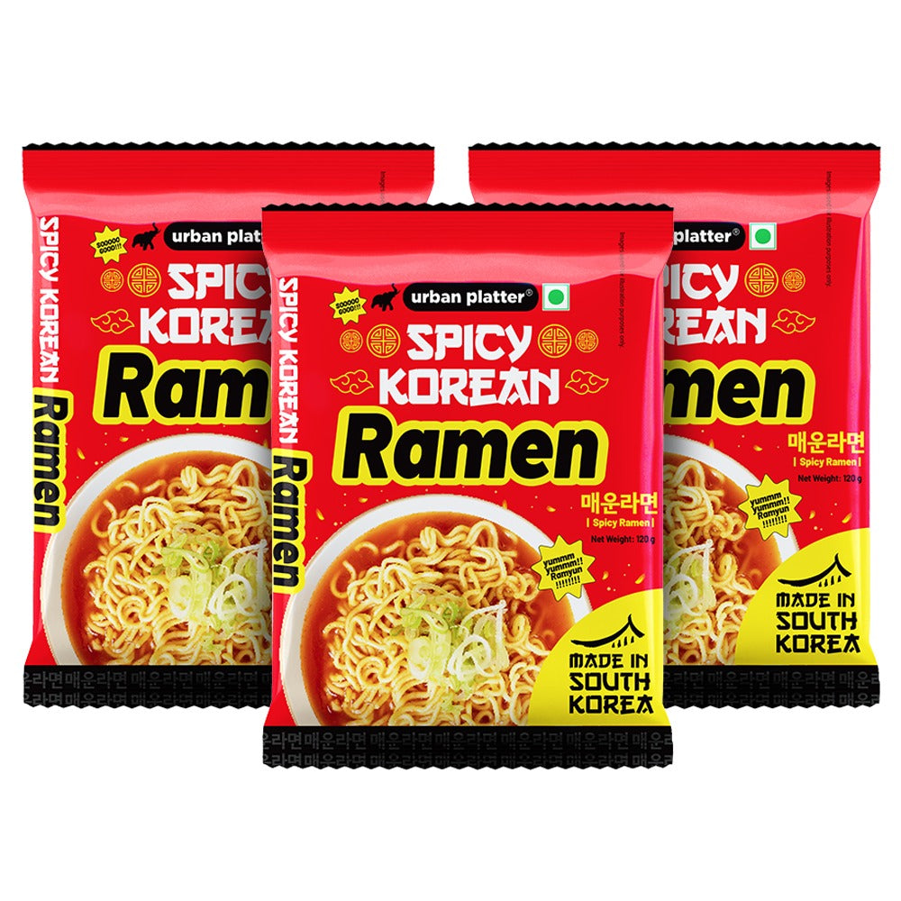 Urban Platter Instant Spicy Korean Ramen Noodles - 120gms Each (Pack of 3)