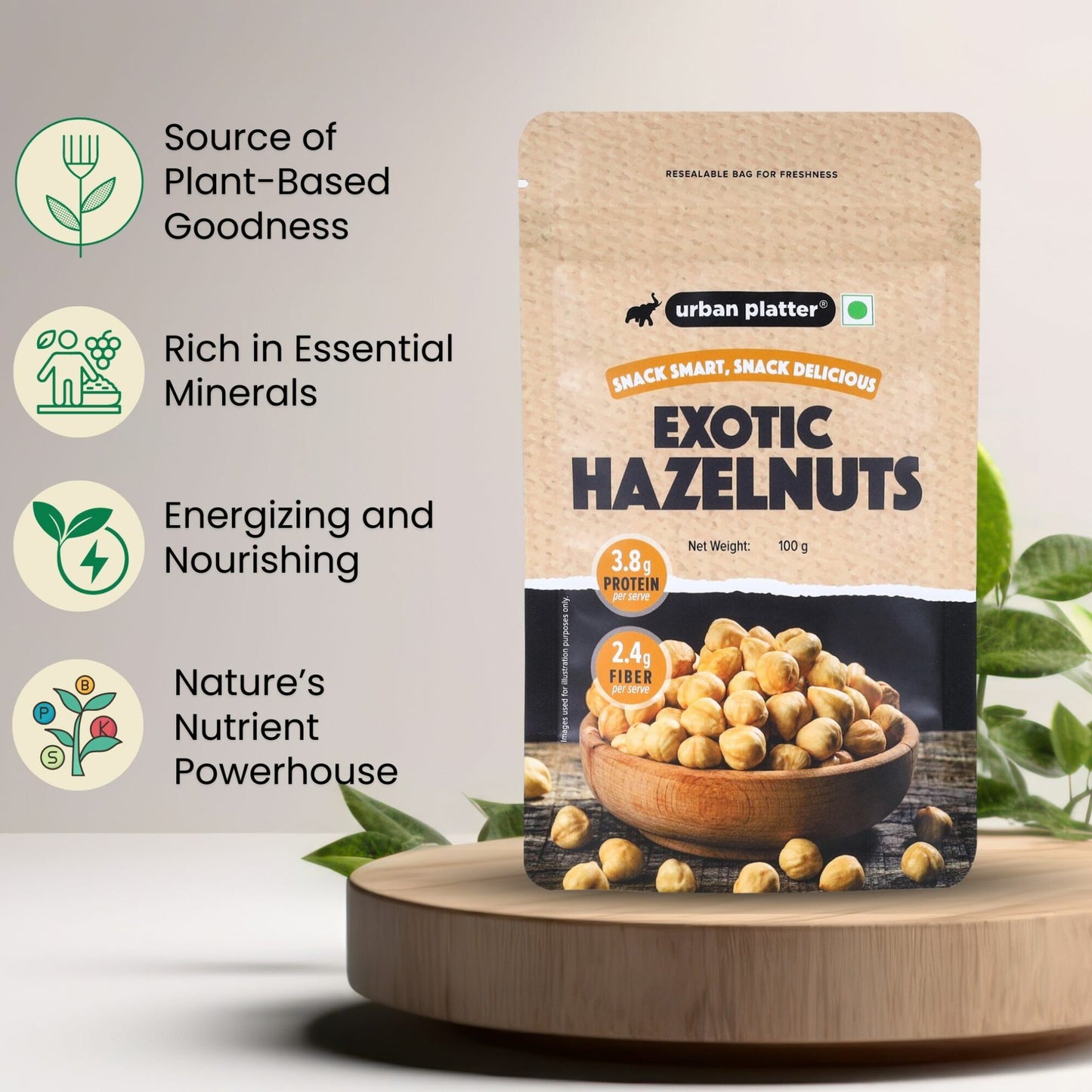 Urban Platter Exotic Hazelnut Kernels - 100 gms