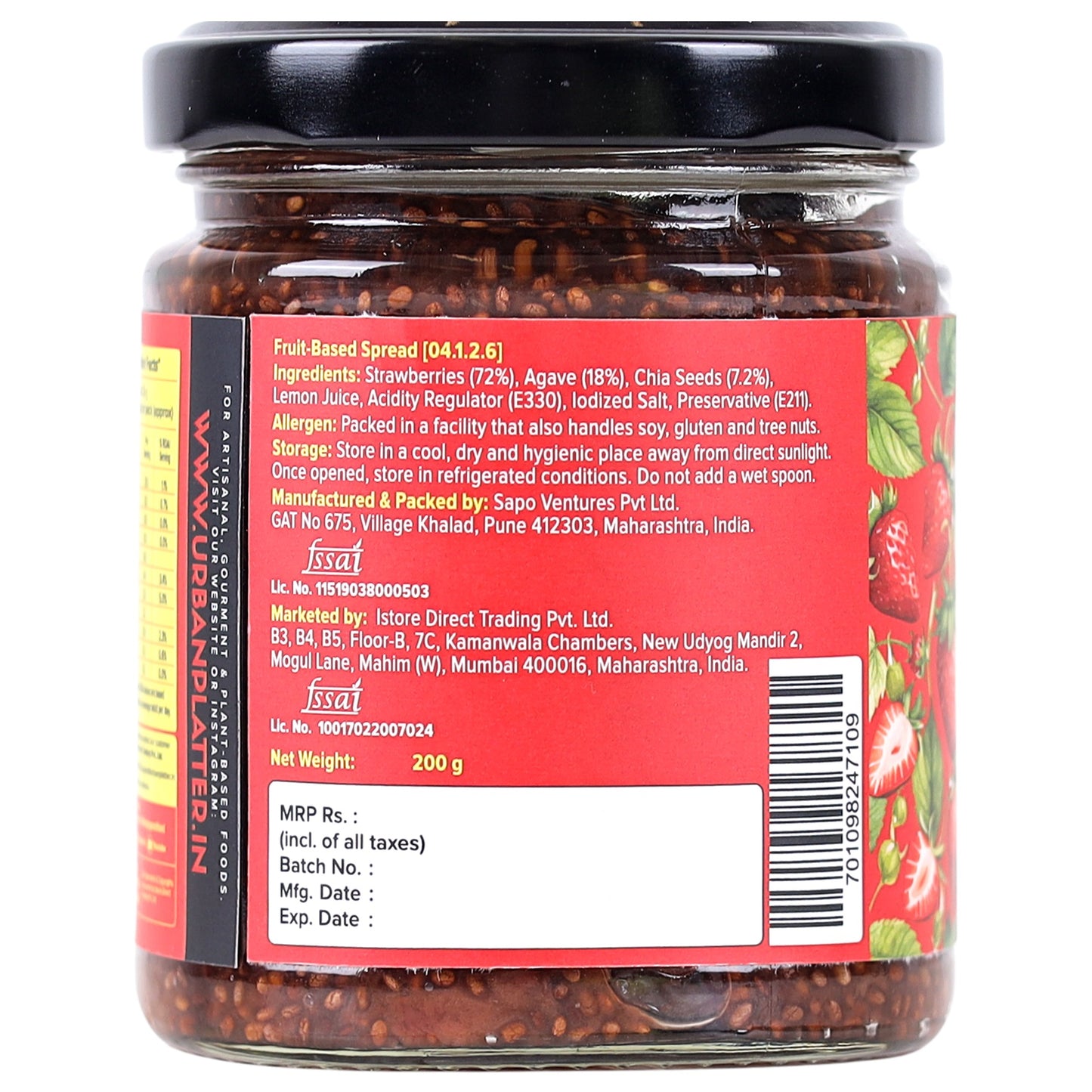 Urban Platter Strawberry Chia Spread - 200 gms