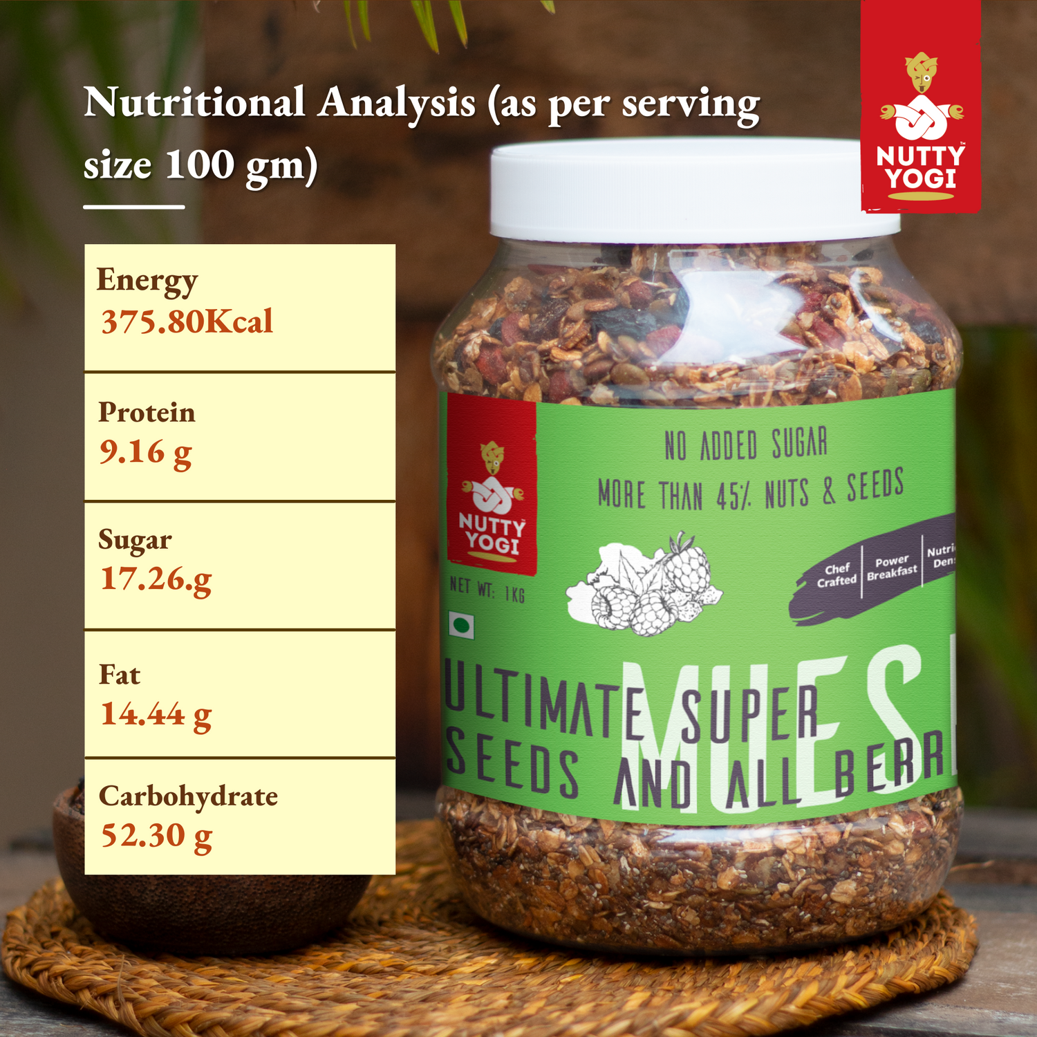 Nutty Yogi Ultmate Super & All Berries Muesli | Contains 45% Nuts & Seeds I No Added Sugar I No Preservative 1kg Jar