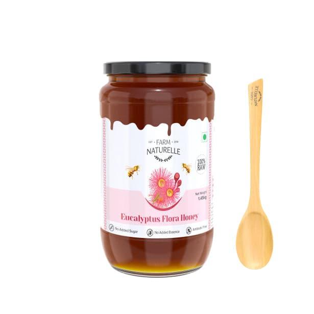 Eucalyptus Flower Wild Forest Honey | 100% Pure Honey | Wooden Spoon| Raw, Natural, Unprocessed & Unheated Honey | Lab Tested Honey in Glass Bottle.