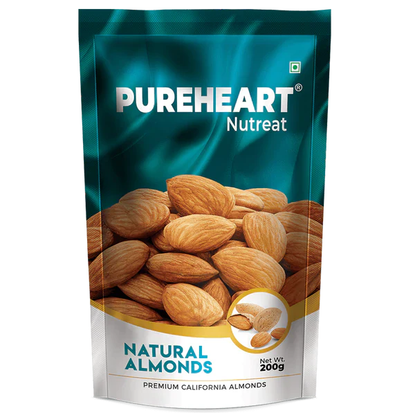 Pureheart Nutreat Natural Almonds (80 gm) Premium California Almond Nuts/Dry Fruit, Crunchy & Delicious Dried Badam, Resealable Pouch