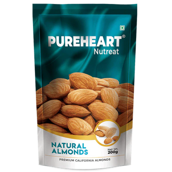 Pureheart Nutreat Natural Almonds (80 gm) Premium California Almond Nuts/Dry Fruit, Crunchy & Delicious Dried Badam, Resealable Pouch