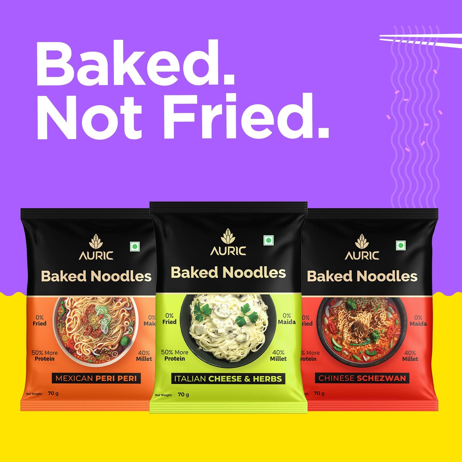 Auric Baked Noodles | Zero Oil, No Maida | International flavours