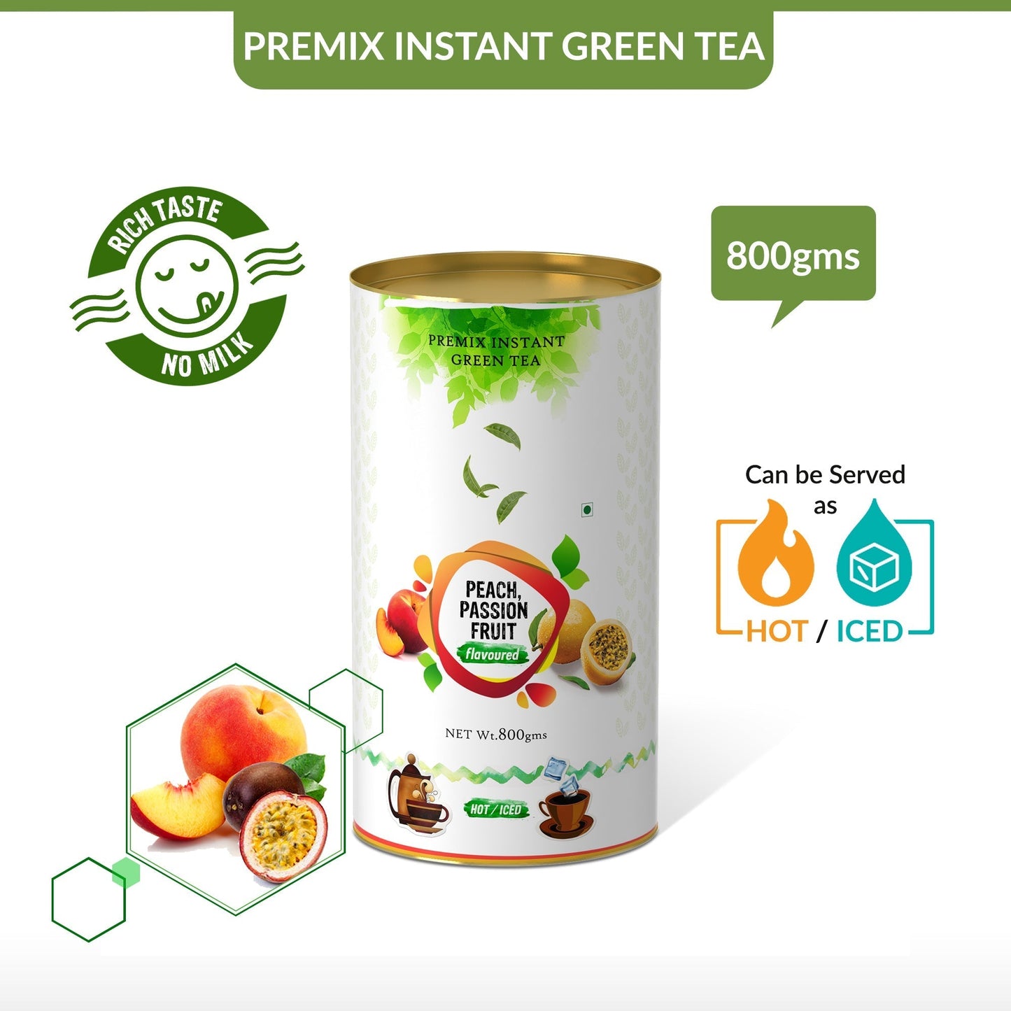 Peach & Passion Fruit Flavored Instant Green Tea