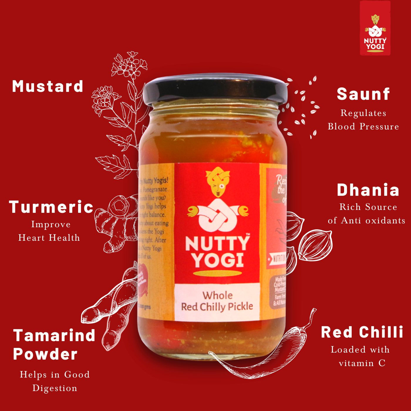 Nutty Yogi Athana Whole Red Mirchi Pickle 200g