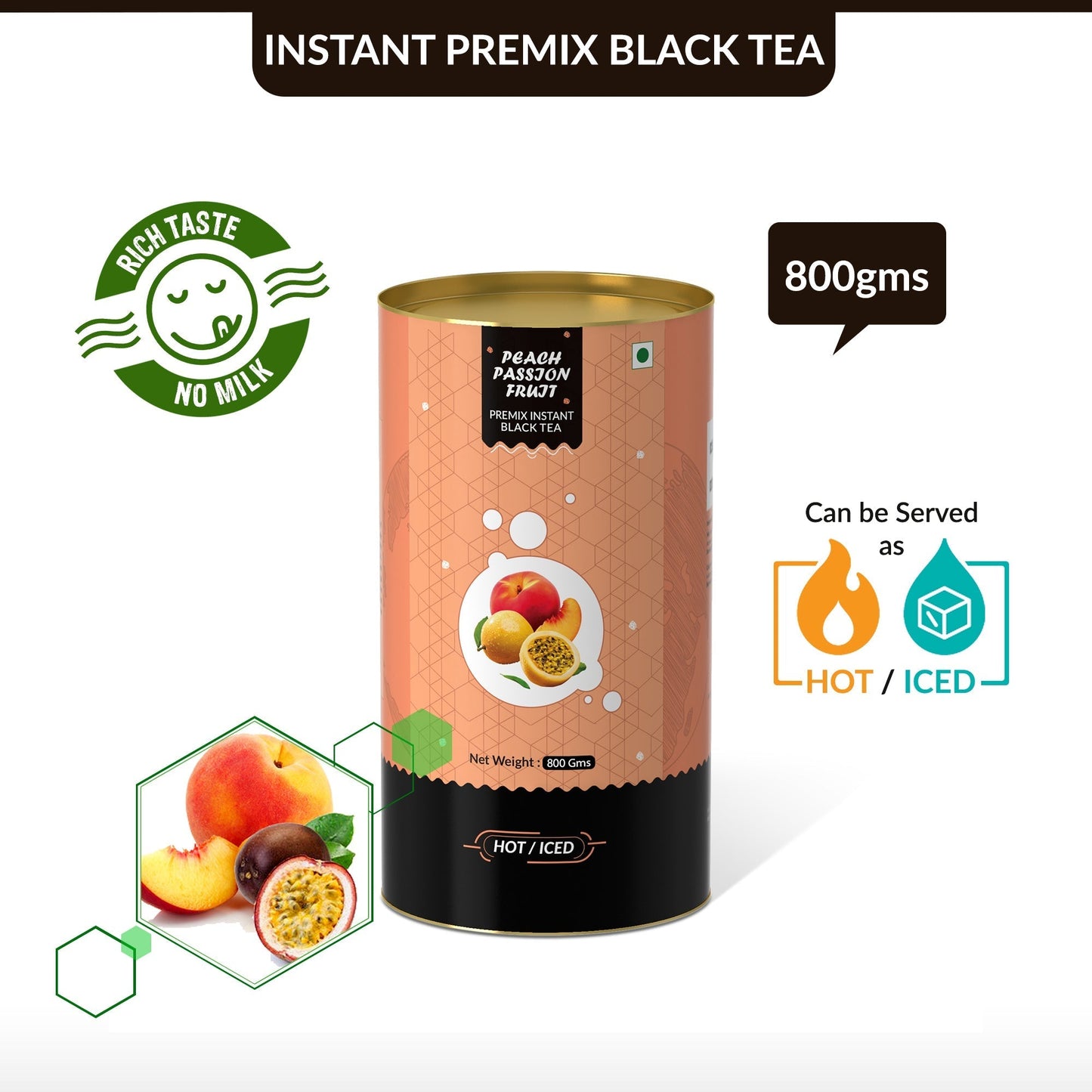 Peach & Passion Fruit Flavored Instant Black Tea