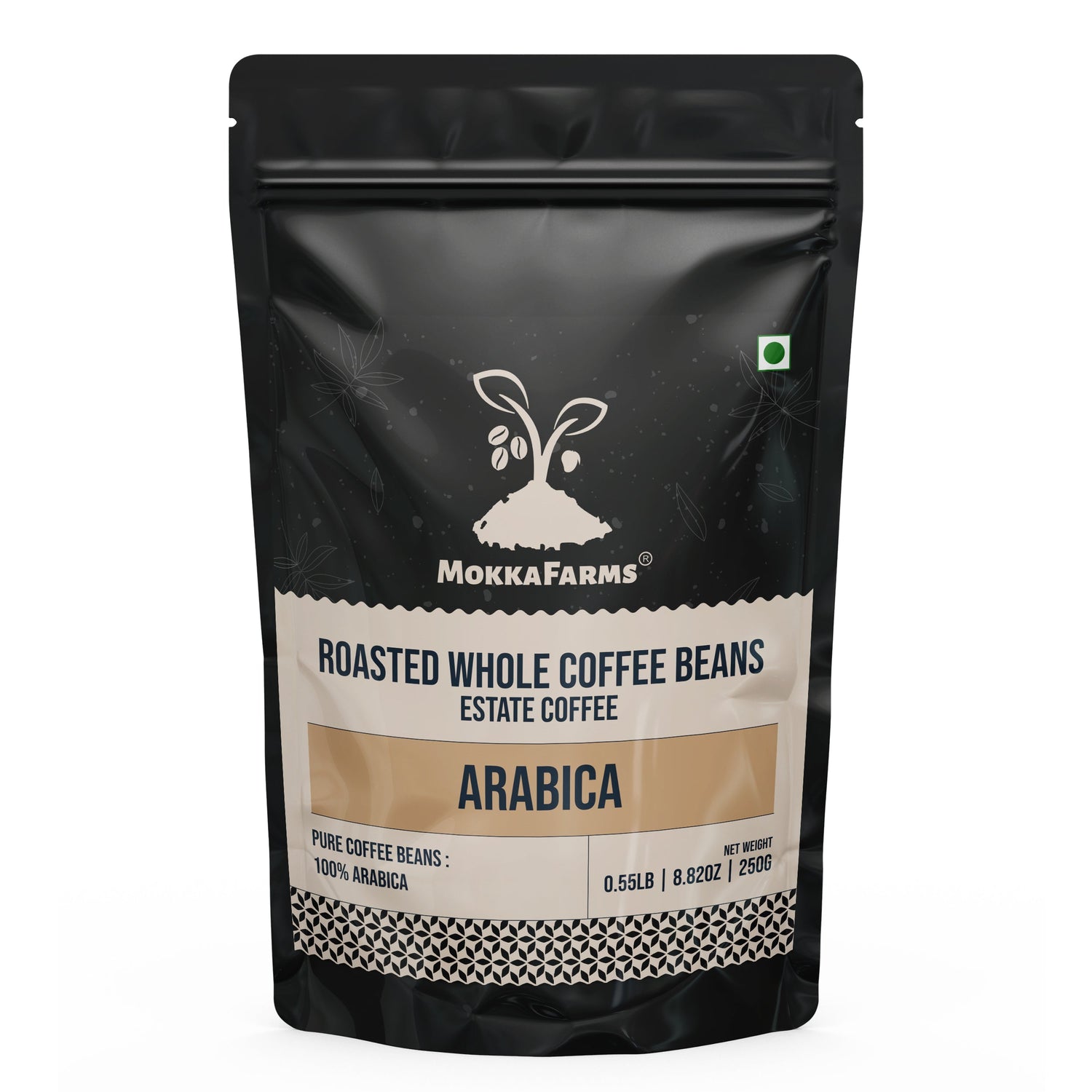 MokkaFarms Roasted Whole Coffee Beans - 100% Arabica | Fresh Roast, Estate Coffee | Graded A/AA Bean | Rich Flavorful Aromatic | Farm to Fork | One Way Valve/Zip-Lock Bag |