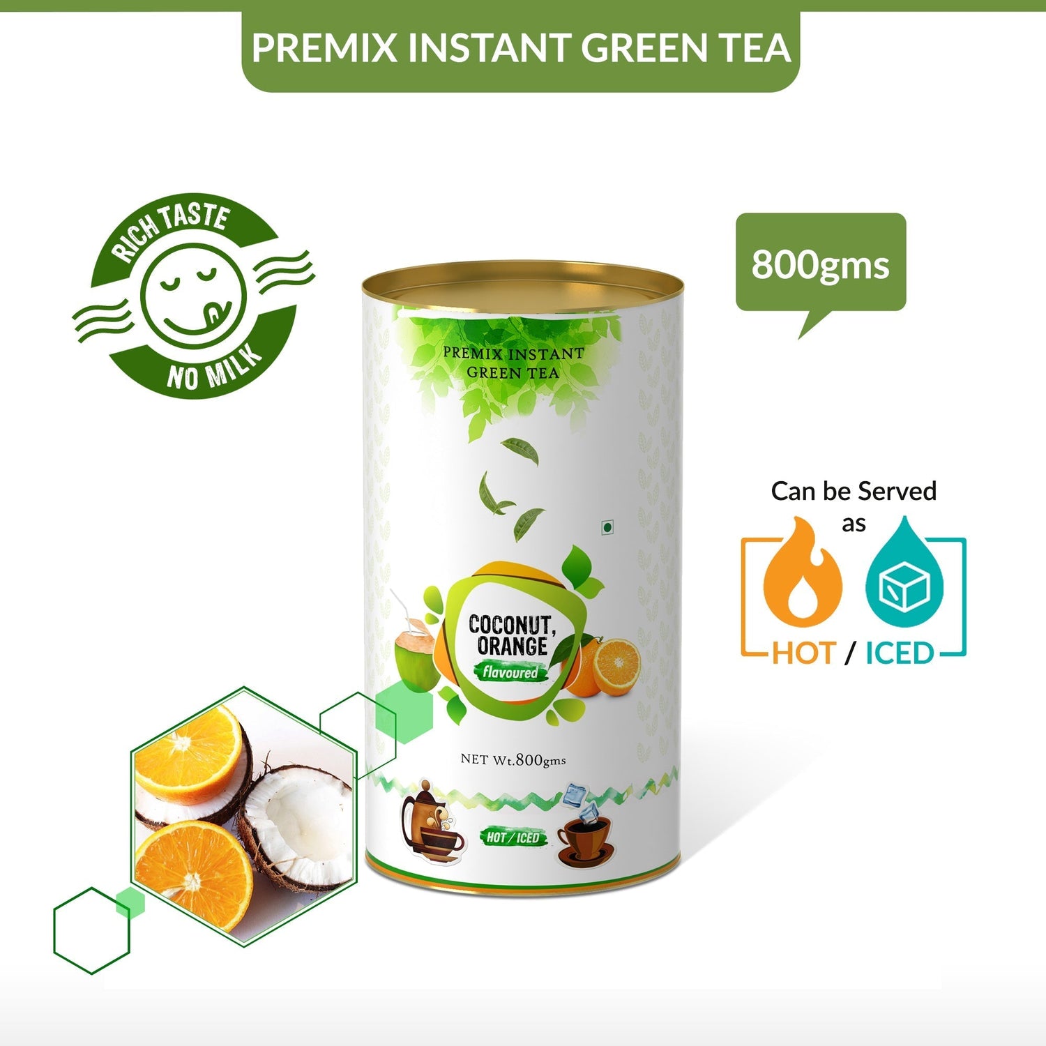 Cococnut Orange Flavored Instant Green Tea