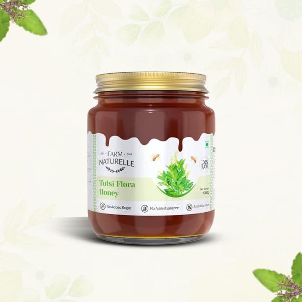 Vana Tulsi Flower Wild Forest Honey | 100% Pure Honey | Wooden Spoon| Raw, Natural, Unprocessed & Unheated Honey | Lab Tested Honey in Glass Bottle.