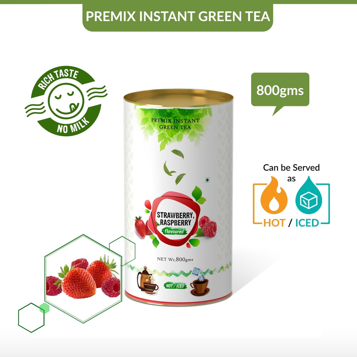 Strawberry & Raspberry Flavored Instant Green Tea