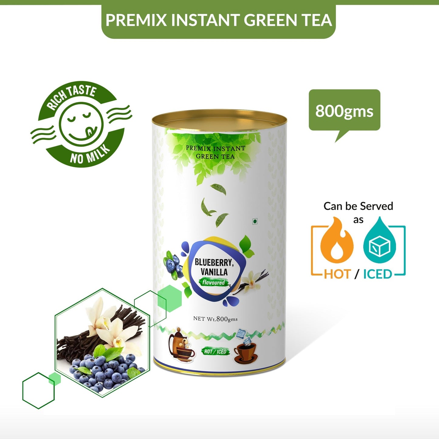 Blueberry Vanilla Flavored Instant Green Tea