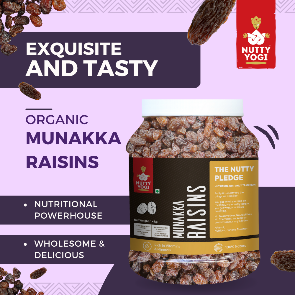 Nutty Yogi Munakka Raisin 1.4kgs Jar| Afghani | Abjos | King Size | (Garnish or Add to Fruit Salads, Oatmeals, Mueslis, Trail Mixes, Ice creams, Baked Goods, Kheer & Ladoos)