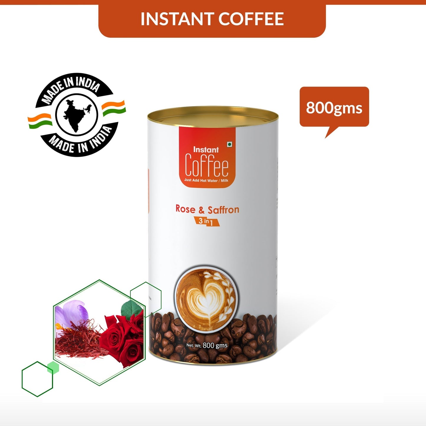 Rose & Saffron Instant Coffee Premix (3 in 1)