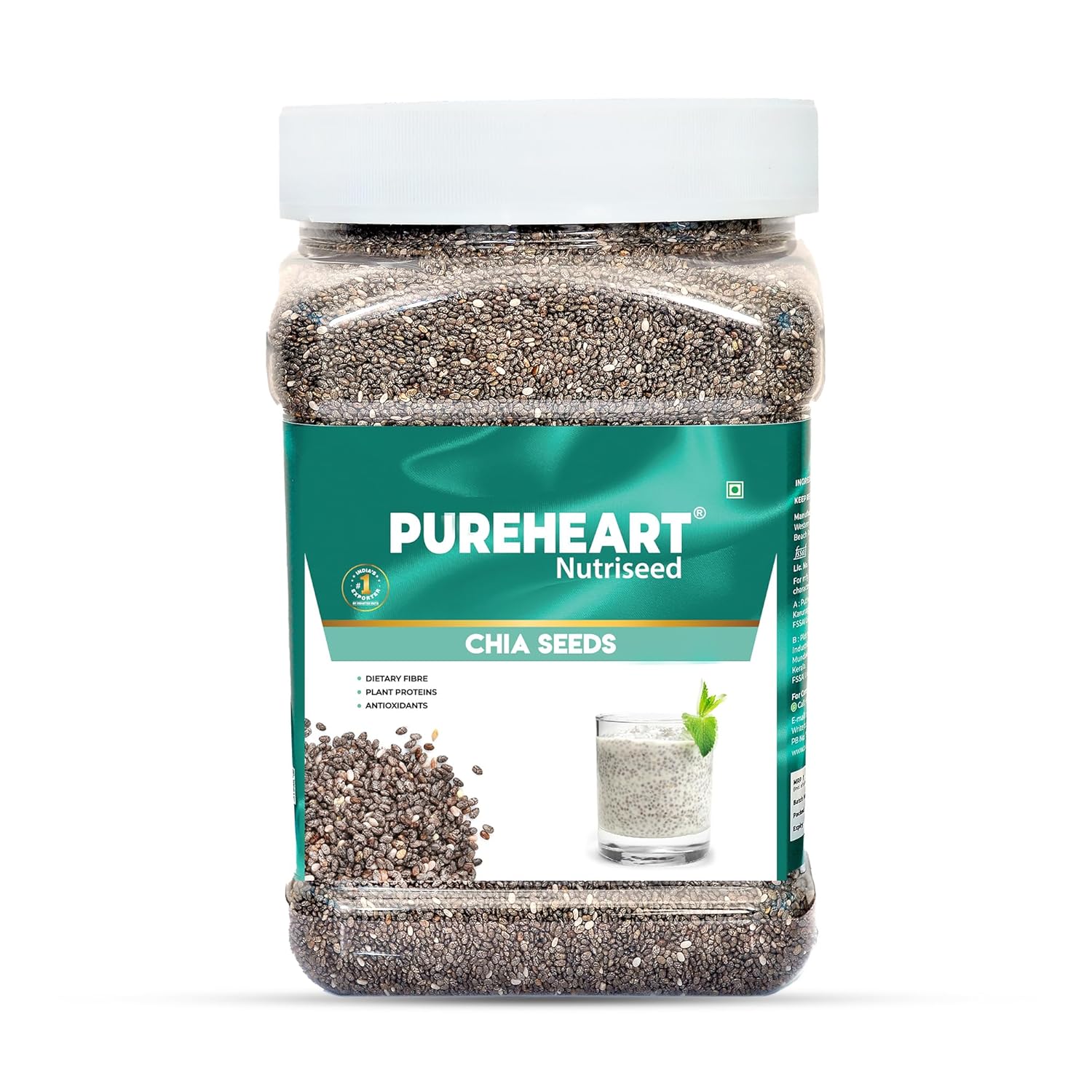 Pureheart Raw Chia Seeds | Chia Seeds for Weight Management | Rich in Calcium, Protein, Fiber, Omega-3 and Antioxidant | Seeds for Eating | Diet Snack | Naturally Sourced