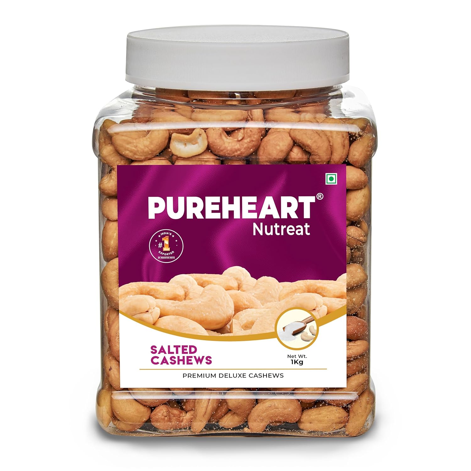 Pureheart Nutreat Roasted Salted Cashew, Flavourful & Crunchy Snack | Premium Salted Whole Cashew Nuts/Kaju Dry Fruit | Rich in Protein & Fiber | No Artificial Colors and Flavors