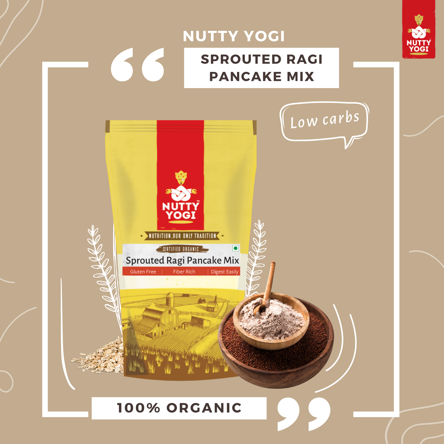 Sprouted Cinnamon Ragi Pancake Mix 400g | Fiber Rich | Gluten Free | Help to Digest Easily | Pancake Mix