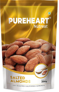 Pureheart Dry Roasted Nutreat Salted Almonds  Natural Premium California Almond Nuts/Dry Fruit, Crunchy & Delicious Almonds - Resealable Pouch