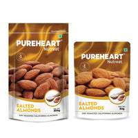 Pureheart Dry Roasted Nutreat Salted Almonds  Natural Premium California Almond Nuts/Dry Fruit, Crunchy & Delicious Almonds - Resealable Pouch