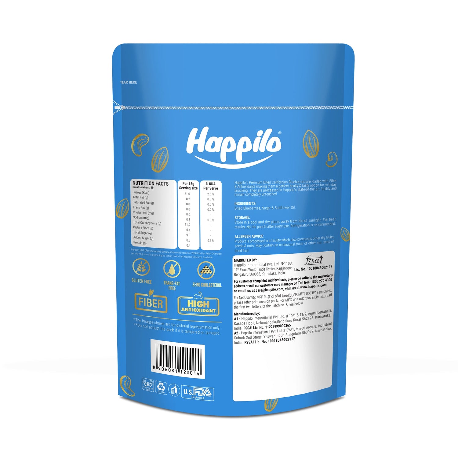 Happilo Healthy & Sweet Californian Dried Blueberries