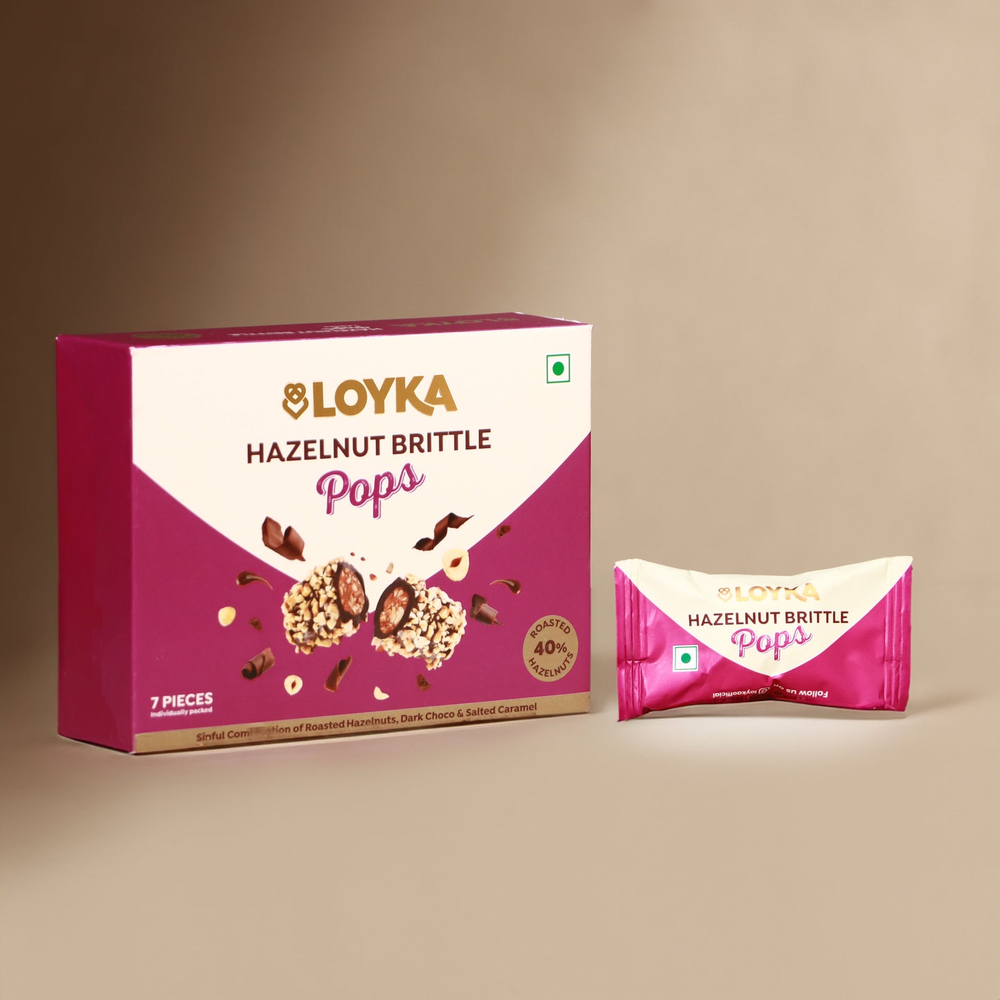 Loyka Hazelnut Brittle Pops - 7 pcs | Premium Chocolate Gift Hamper | Choco & Nut Dryfruit Delicacy | Roasted Hazelnuts (45%), Dark Choco & Salted Caramel