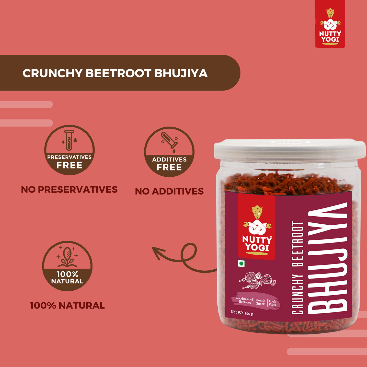 Nutty Yogi Crunchy Beetroot Bhujiya - 150 gm