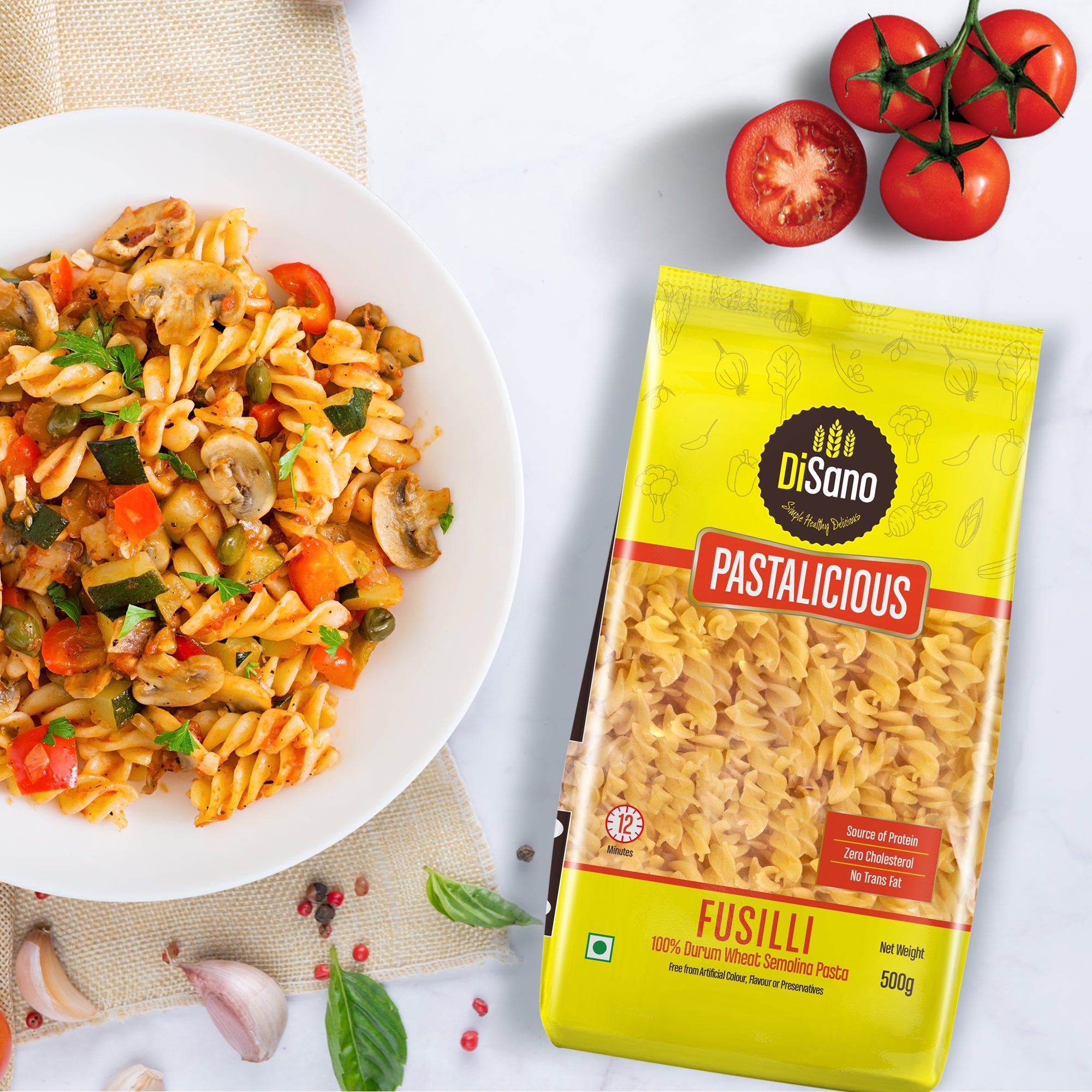 Disano Pastalicious Durum Wheat Fusilli Pasta - 500 gms - Veeha Foods