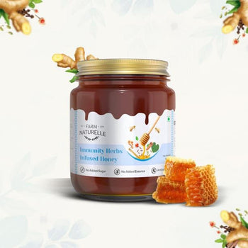 Immunity Herbs Infused Honey | 100% Pure Honey | Wooden Spoon| Raw, Natural, Unprocessed & Unheated Honey | Lab Tested Honey in Glass Bottle.