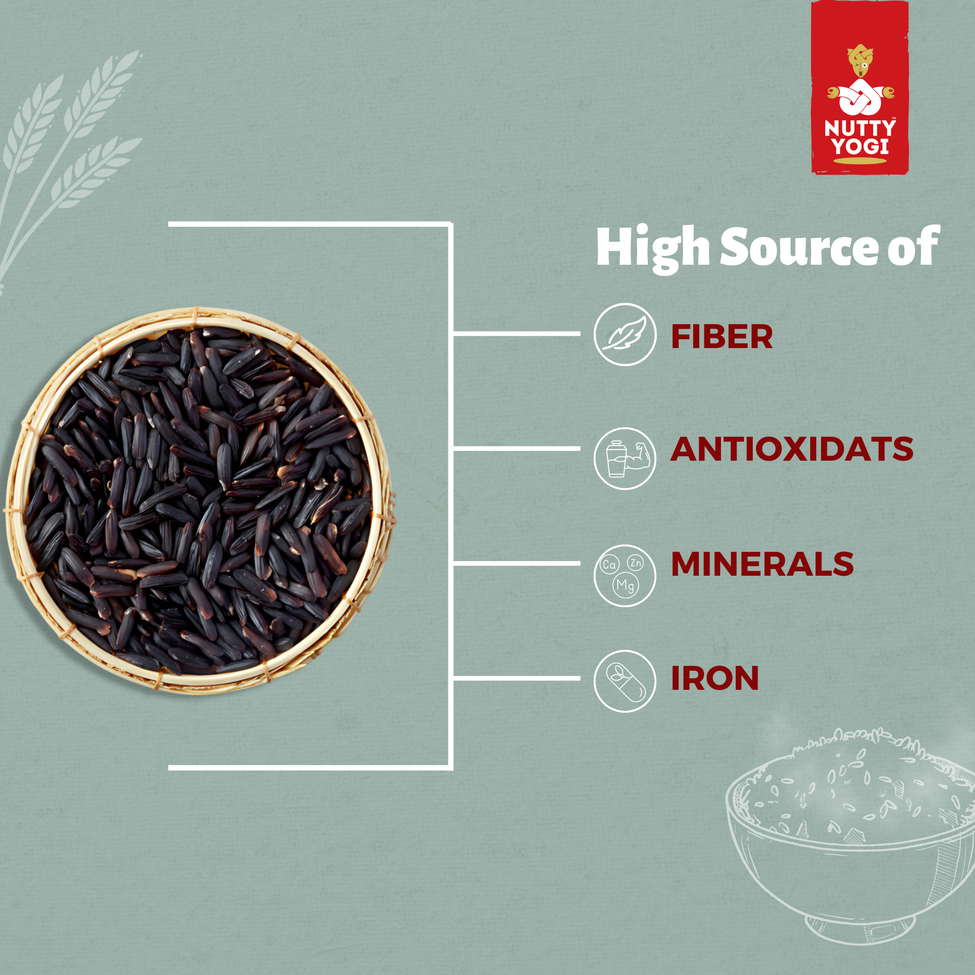 Nutty Yogi Organic Burma Black Rice -400 gms - Veeha Foods