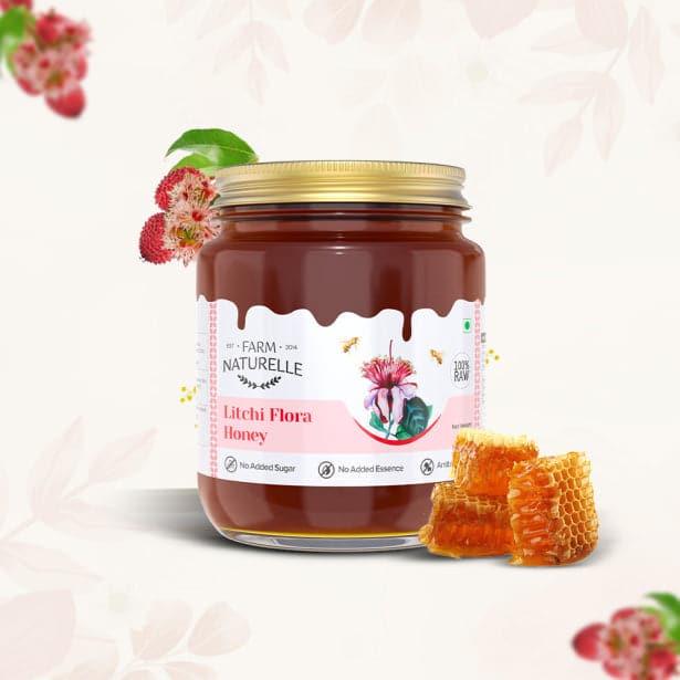 Litchi Flower Wild Forest Honey | 100% Pure Honey | Wooden Spoon| Raw, Natural, Unprocessed & Unheated Honey | Lab Tested Honey in Glass Bottle.