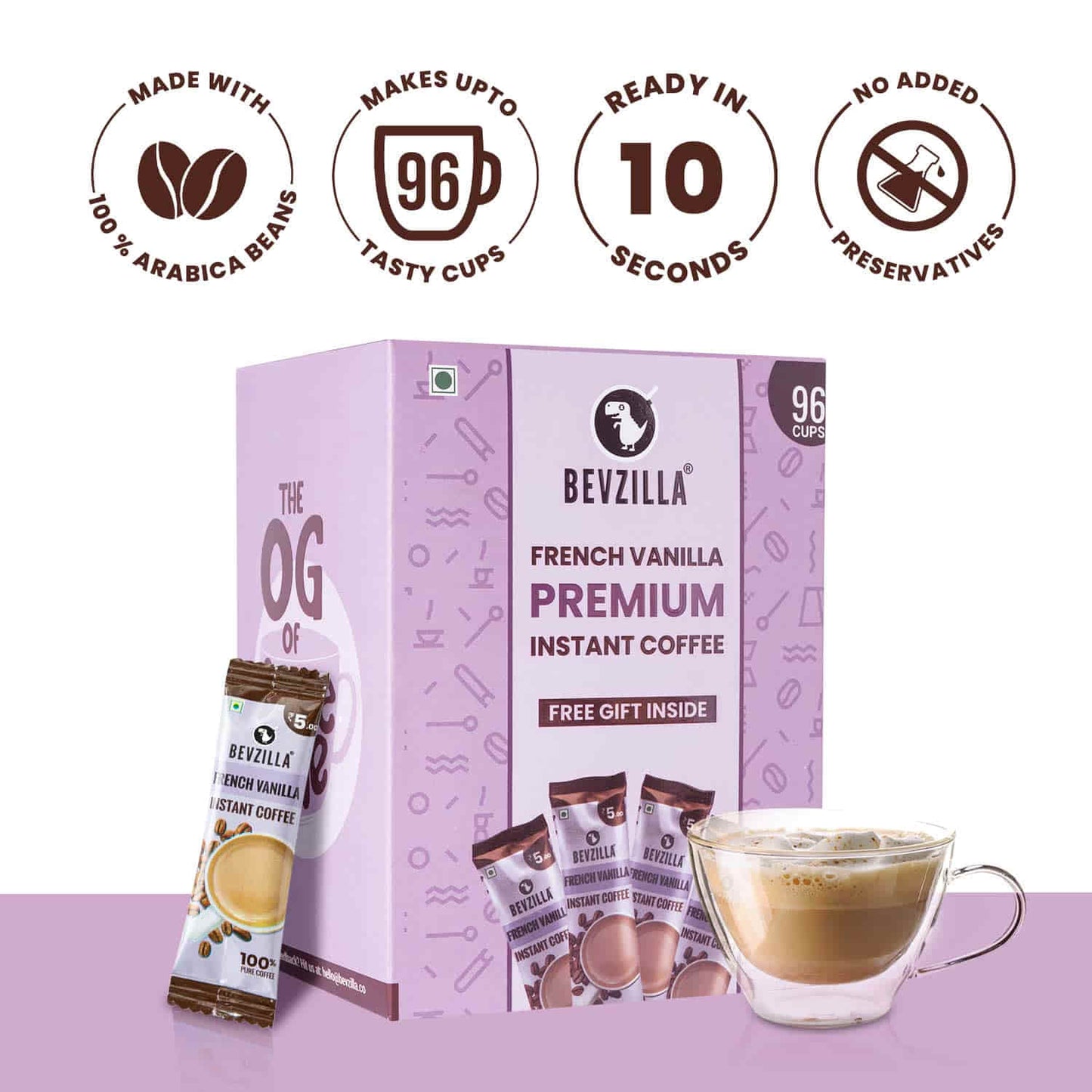 96 French Vanilla Coffee Sachets Box (Free Coffee Sachet Inside)